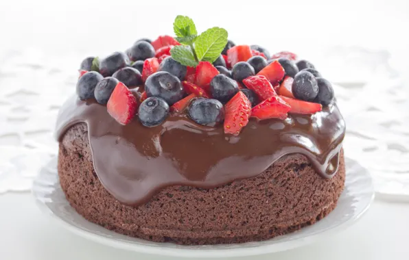 Picture berries, chocolate, blueberries, strawberry, cake, cake, dessert, cakes