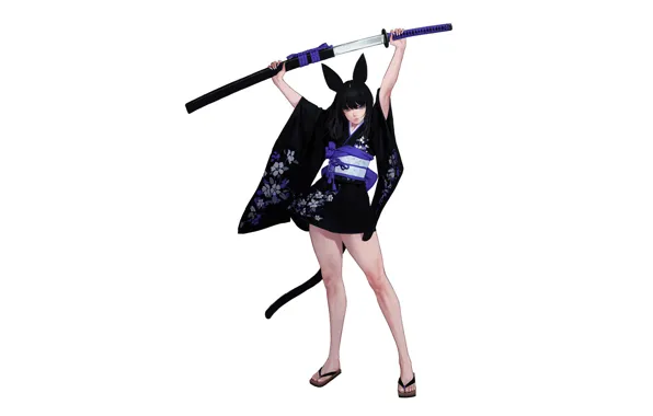 Wallpaper white, girl, background, sword