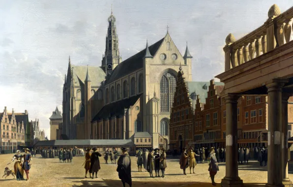 Picture picture, the urban landscape, Gerrit Adriaenszoon Berckheyde, Gerrit Adriaenszoon Berckheyde, The market square with the …