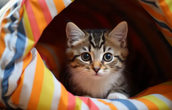 Cat, look, pose, kitty, portrait, fabric, house, face