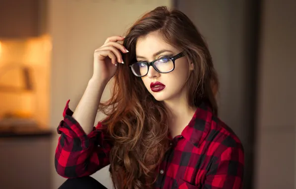 Look, background, model, portrait, makeup, glasses, hairstyle, shirt