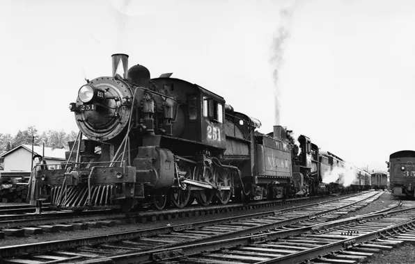 Retro, train, black and white, railroad