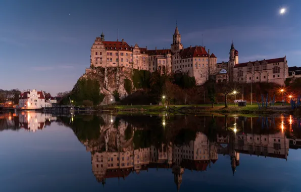 Picture reflection, river, castle, the evening, Germany, Germany, Baden-Württemberg, Baden-Württemberg