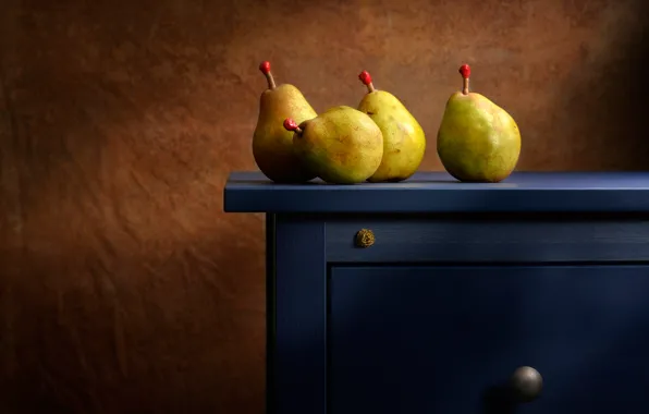 Table, background, lighting, pear, the blue dresser