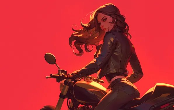 Long hair, women, brunette, looking at viewer, arched back, women with motorcycles, looking over shoulder, …