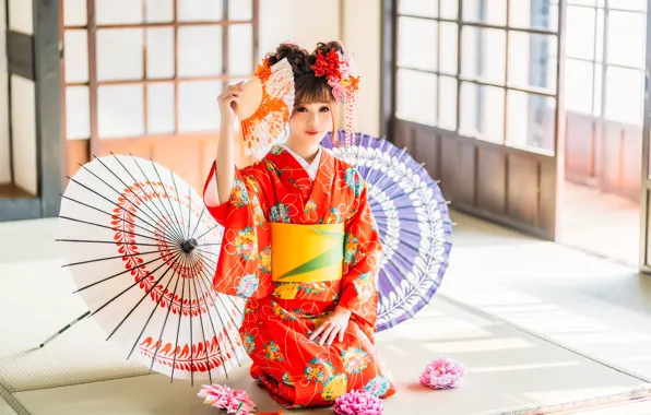 Style, umbrella, kimono, Asian