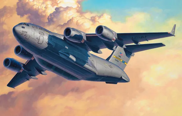 Picture art, airplane, painting, aviation, Boeing C-17 Globemaster III