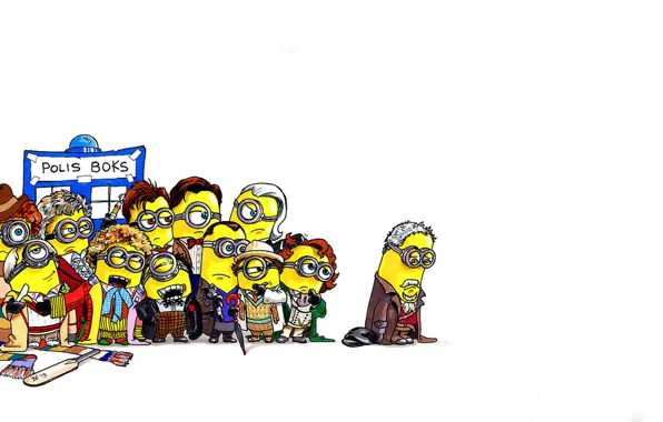 Picture art, white background, parody, Doctor Who, Doctor Who, Minions, Despicable Me