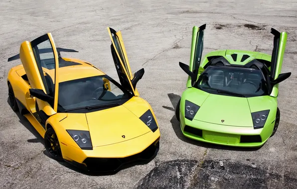 Yellow, green, Roadster, Lamborghini, green, Roadster, Lamborghini, yellow