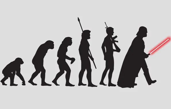 People, robot, monkey, darth vader, evolution, Darth Vader