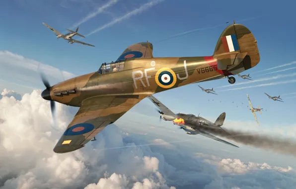Fighter, Bomber, RAF, Heinkel He 111, Hawker Hurricane Mk.I