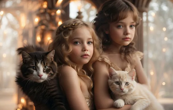 Cats, children, girls, AI art, neural network