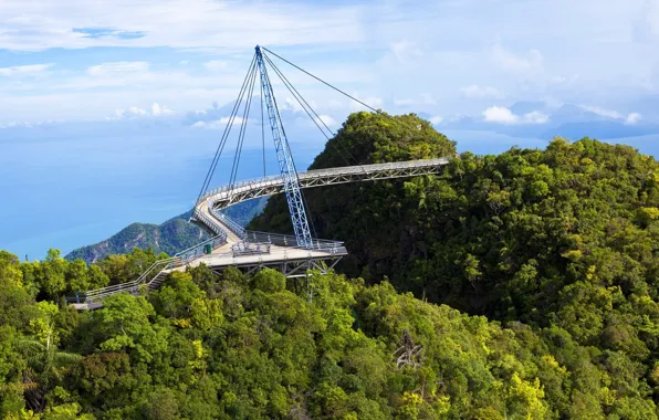 The Strait of Malacca, the tops of the trees, pedestrian bridge, 600 meters above sea …