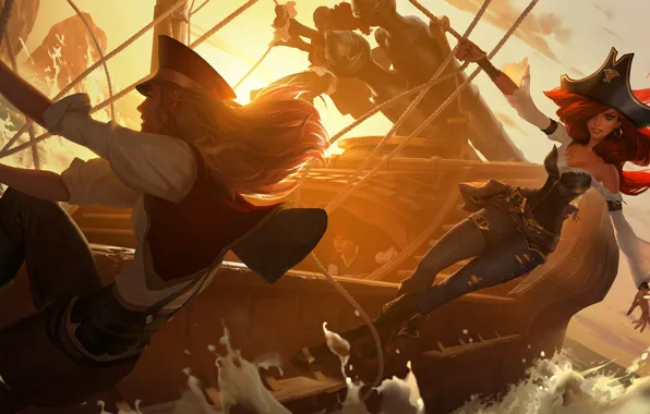 Download wallpaper sunset, girls, ship, Miss Fortune, pirates, Legends ...