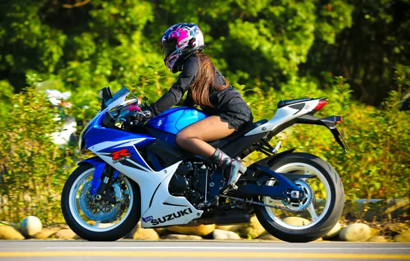 Girl, motorcycle, helmet, Suzuki, Suzuki GSX-R
