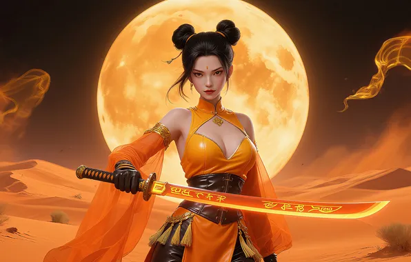 Picture girl, sword, asian, ai art