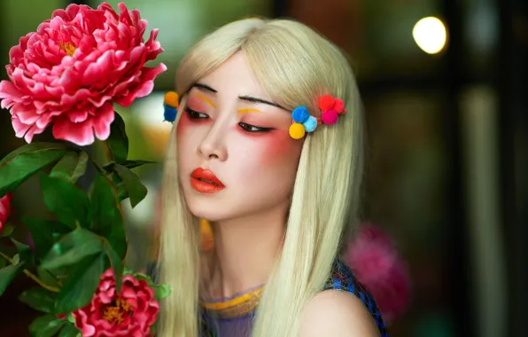 Picture flower, girl, makeup, Asian