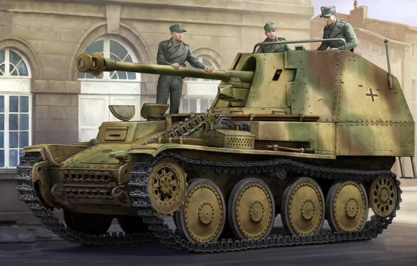 Figure, the Wehrmacht, self-propelled artillery, Marder III, German tank destroyer