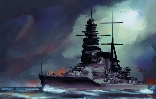 Picture sea, the sky, painting, battleship, Japanese, fleet, Imperial, "Mutsu"