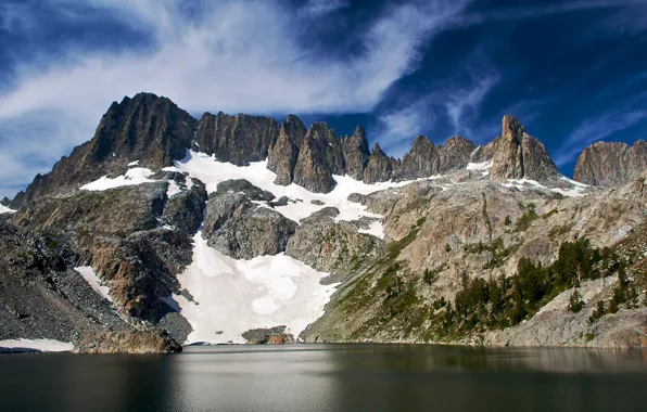 The sky, clouds, snow, mountains, lake