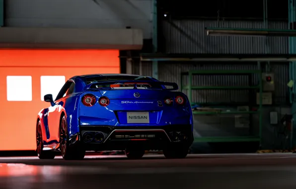 Picture blue, Nissan, GT-R, rear view, R35, 50th Anniversary Edition, 2020, 2019