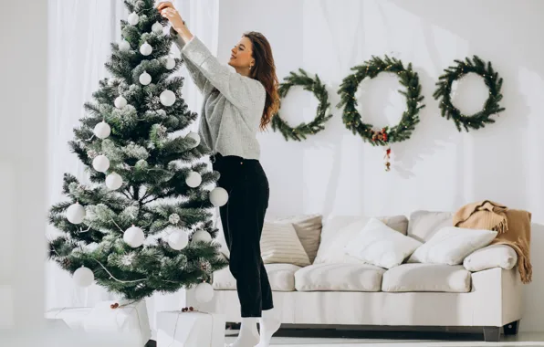 Picture girl, new year, Christmas, Christmas tree