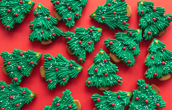 Texture, cookies, Christmas, New year, figures, glaze, Christmas trees, design
