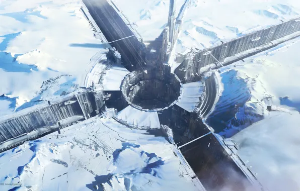 Snow, the city, fiction, planet, station, future, cyber punk