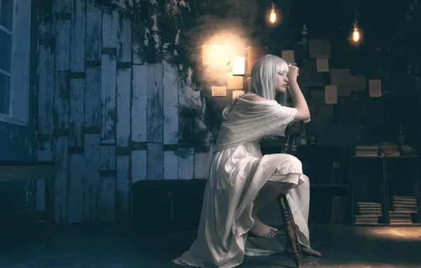 Lamp, room, chair, Oriental girl