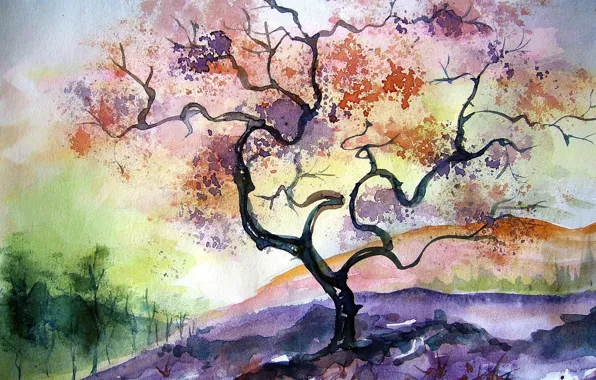 Picture autumn, nature, art, watercolor