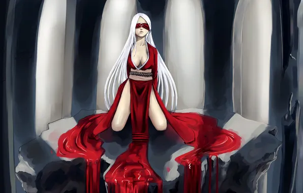 Girl, light, art, arch, headband, in red, white hair, forgotten-wings