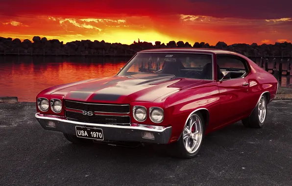 Sunset, Chevrolet, muscle car, Chevrolet Chevelle, chevy