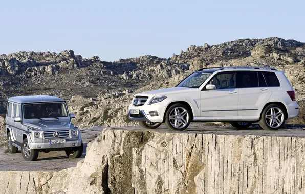 Picture white, the sky, rock, Mercedes-Benz, jeep, SUV, Mercedes, GLK