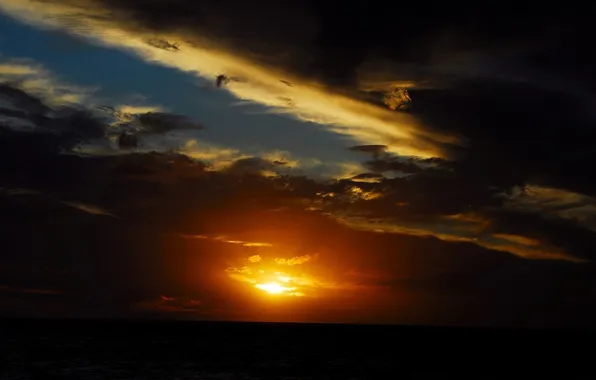 The sky, the sun, landscape, sunset, clouds, horizon