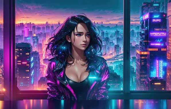 Neon, cyberpunk, artist, digital art, artwork, scifi, ai girls