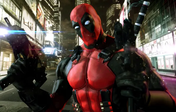 Look, weapons, the game, mask, costume, deadpool