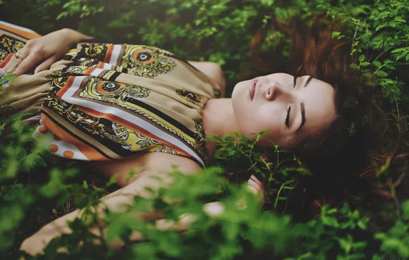 Picture grass, girl, sleep, spring, sleeping, Kris, Vladislav Selvvin