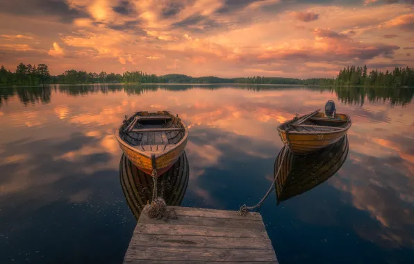 Picture lake, boat, pier, Norway, ☁
