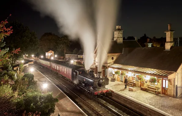 Night, lights, retro, the engine, station, the platform