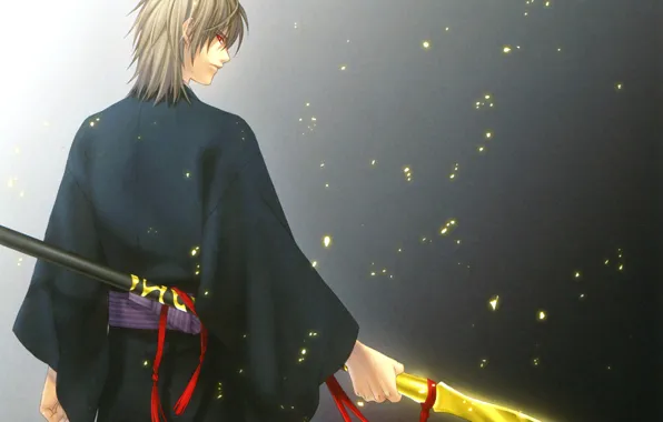The demon, sparks, kimono, peak, red ribbon, hiiro no kakera, from the back, youkai