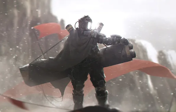 Winter, snow, mountains, fiction, art, soldiers, helmet