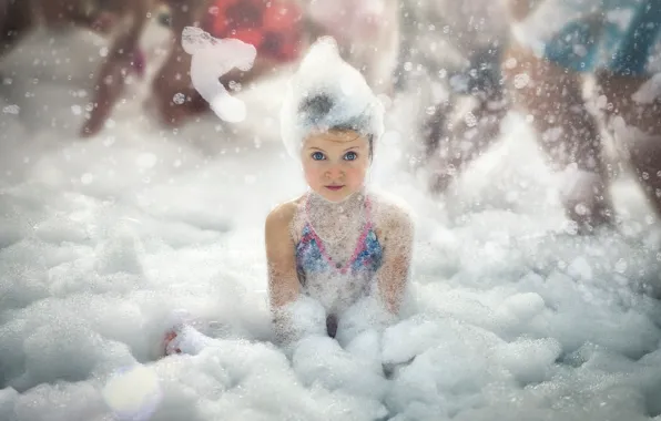 Picture foam, girl, bath
