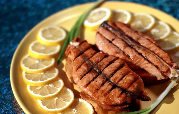 Picture lemon, meat, Food, steak