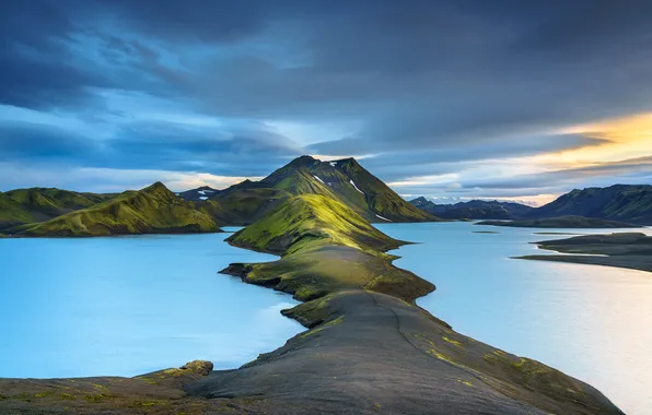 The sky, clouds, mountains, lake, Iceland, Daniel Burton