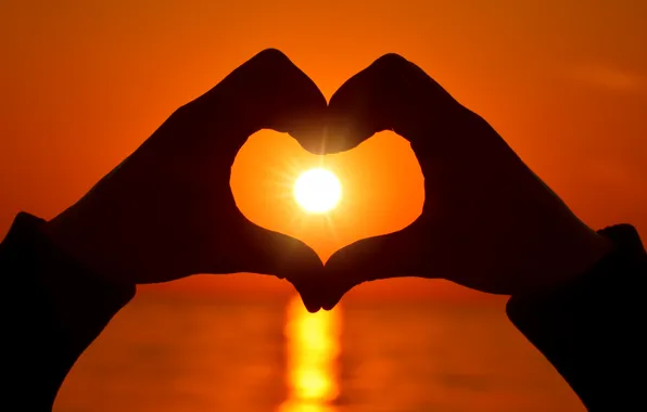 Love, heart, love, heart, sunset, romantic, hands