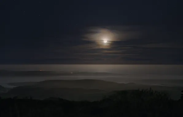 Mountains, night, the moon, moon, sky, night, mountains, stars