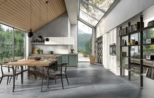 Style, Villa, interior, Italy, kitchen, dining room, dining area, Italian design