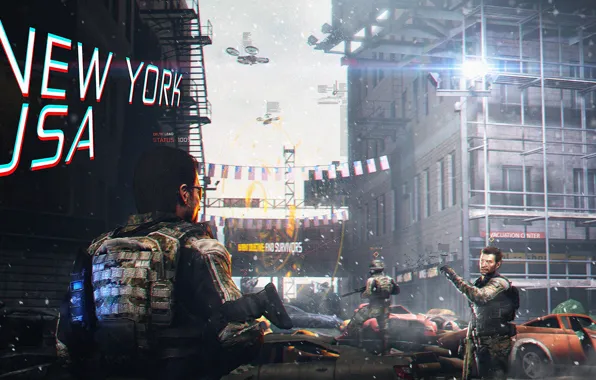 Street, soldiers, art, rendering