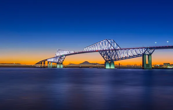 Sunset, Japan, Tokyo, blue sky, Tokyo Gate Bridge