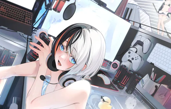 Girl, anime, headphones